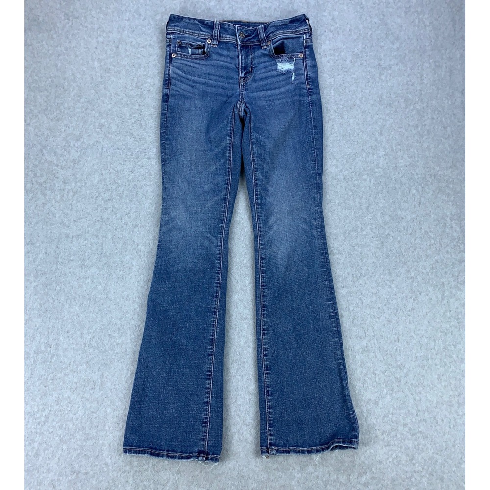 American Eagle Kick Boot Jeans Womens 0 Blue Distressed Next Level Stretch